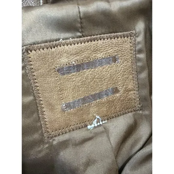 Leather Blazer Jacket with Mao Collar, Front Pockets – Brown Approx. Size M - Picture 13 of 15